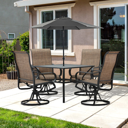 5-Piece Outdoor Patio Dining Set, 4 Swivel Rocker Chairs and 37" x 37" Dining Table Furniture Set with Umbrella Hole for Garden, Lawn and Backyard, Black (Umbrella not included)