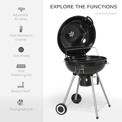 Portable Kettle Charcoal Grill for Outdoor Grilling Heat Control BBQ Barbecue