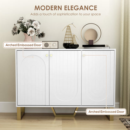 Sideboard Buffet Cabinet with 3 Doors, Modern Storage Cabinet with Adjustable Shelves & Center Leg, White