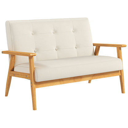45" 2 Seat Sofa, Upholstered Two Seater Couch with Rubber Wood Legs for Bedroom, Living Room, Beige