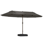 15' Outdoor Patio Umbrella with Twin Canopy Sunshade Steel Table Umbrella with Lift Crank, Cross base, Sandbag, Dark Grey
