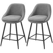 26" Counter Height Barstools Set of 2, Upholstered Swivel Bar Stools with Backrests and Armrests, Dark Grey