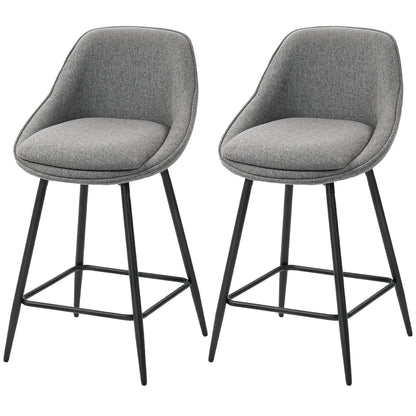 26" Counter Height Barstools Set of 2, Upholstered Swivel Bar Stools with Backrests and Armrests, Dark Grey