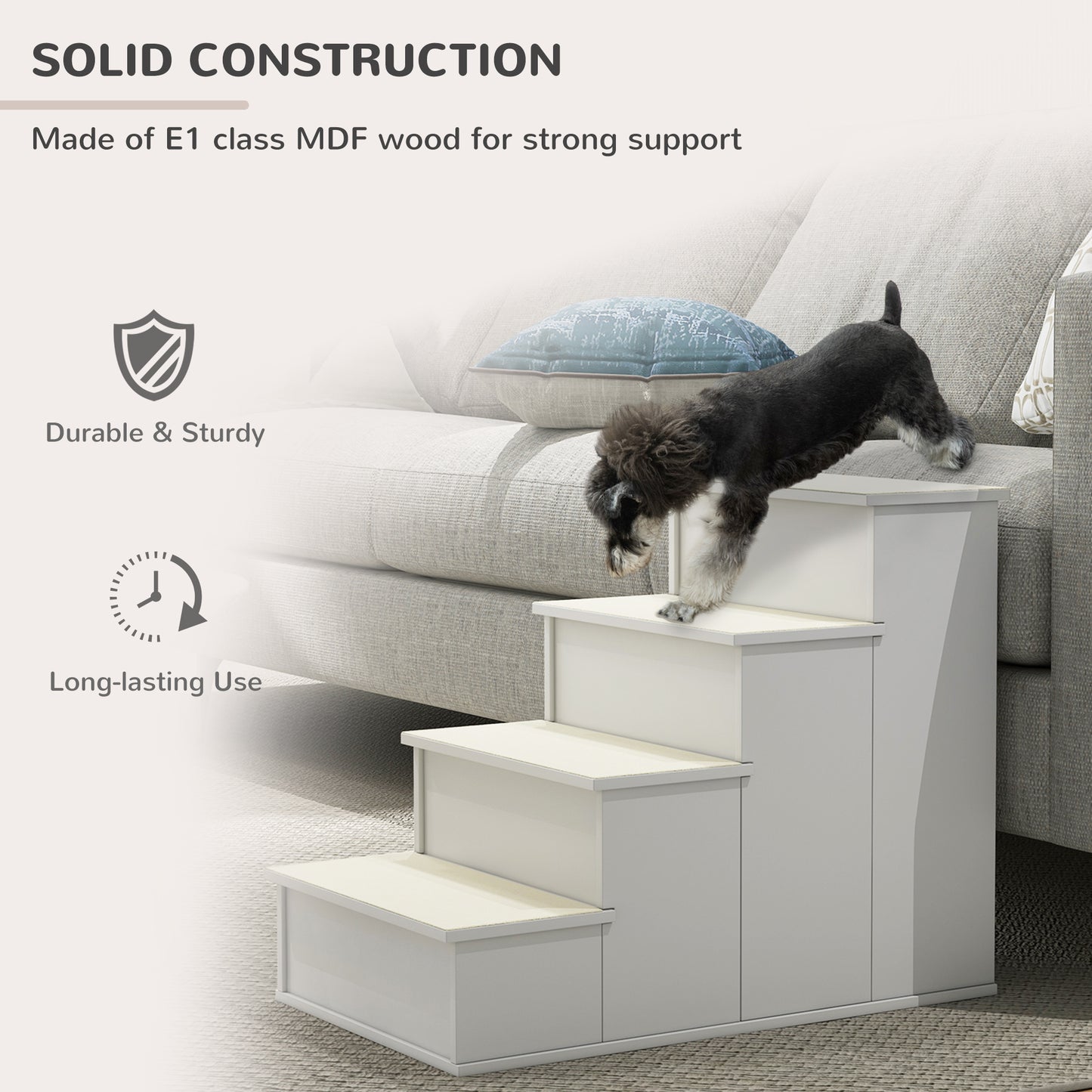 Dog Steps Pet Stairs for Bed Cat Ladder for Couch with Non-Slip Carpet, 15.7" x 23.2" x 21.3", White