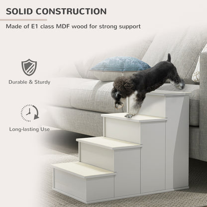 Dog Steps Pet Stairs for Bed Cat Ladder for Couch with Non-Slip Carpet, 15.7" x 23.2" x 21.3", White