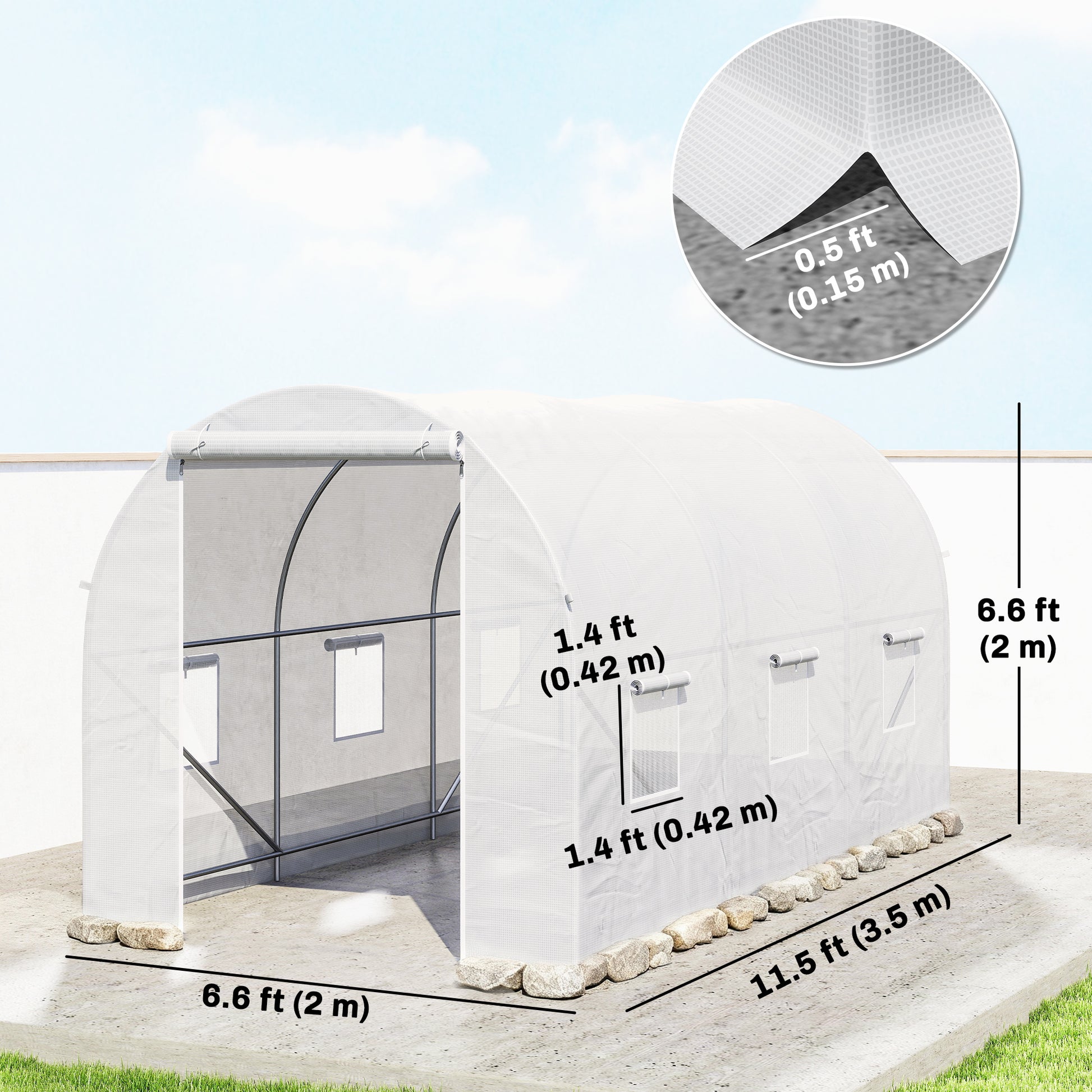 11.5x6.6x6.6ft Walk-in Tunnel Greenhouse Portable Garden Plant Growing Warm House with Door and Ventilation Window, White