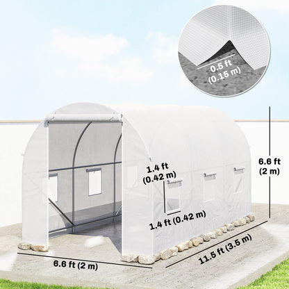 11.5x6.6x6.6ft Walk-in Tunnel Greenhouse Portable Garden Plant Growing Warm House with Door and Ventilation Window, White