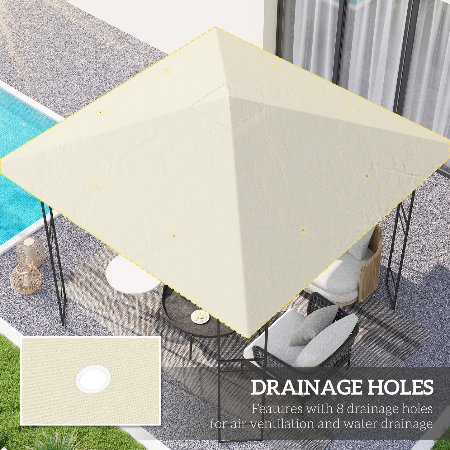 10' x 10' Gazebo Canopy Replacement Cover, Garden Gazebo Roof Replacement, UPF30+, TOP COVER ONLY, Cream White