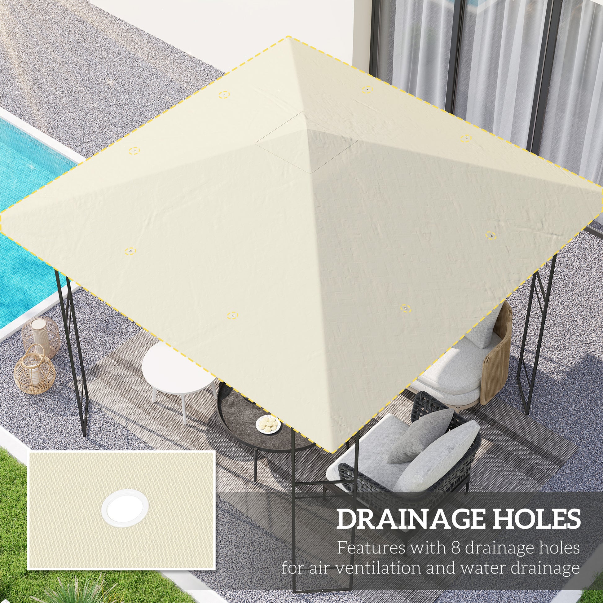 10' x 10' Gazebo Canopy Replacement Cover, Garden Gazebo Roof Replacement, UPF30+, TOP COVER ONLY, Cream White