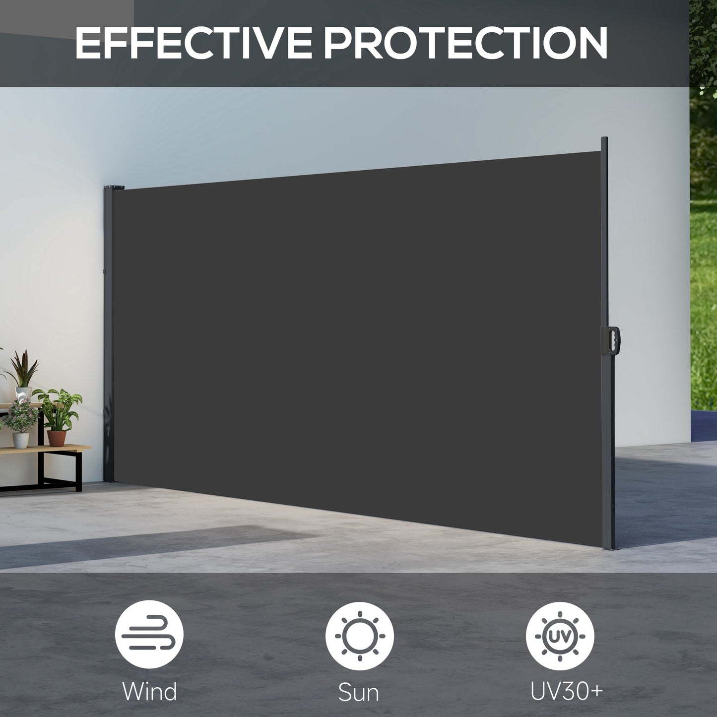 13' x 6' Retractable Side Awning, Outdoor Privacy Screen for Garden, Hot Tub, Balcony, Terrace, Pool, Black