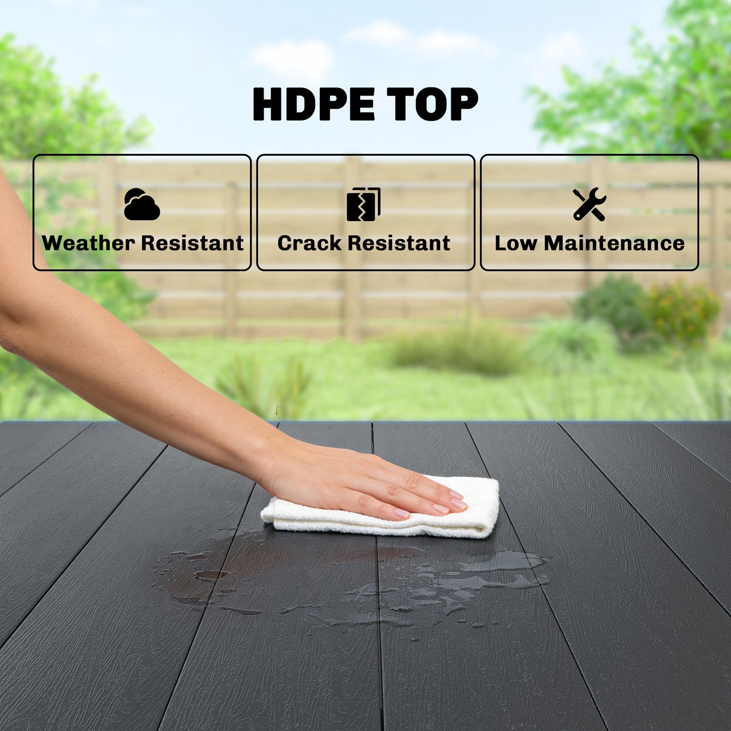 Outdoor Dining Table for 4 People, Rectangular Patio Table with HDPE Top and Metal Frame, for Garden, Backyard, Deck