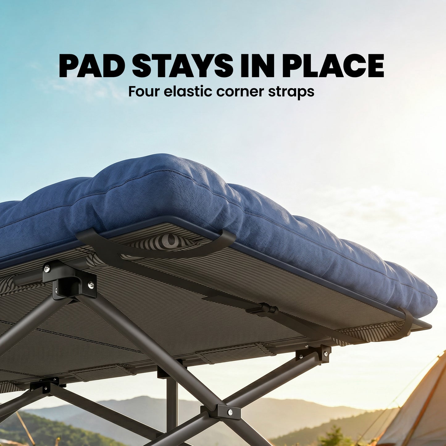 Camping Cot with Soft Pad, 32" Extra Wide Folding Cots with Non-Slip Feet and Carry Bag, Blue