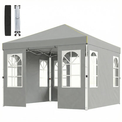 9.6 x 9.6 ft Pop Up Canopy Tent with 4 Sidewalls, UPF 50+ 1-Button Push Easy Setup Outdoor Instant Canopy, Light Grey