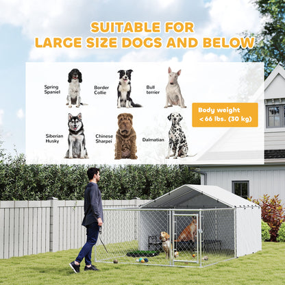 Galvanized Steel Dog Kennel Outdoor with Waterproof & UV-Resistant Cover for Large Dogs, 13.1' x 7.5' x 4.9'
