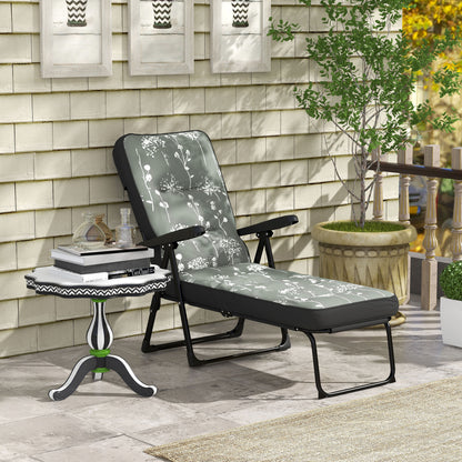 Outdoor Lounge Chair with Padded Cushion, Folding Reclining Patio Garden Chair with Recline Back, Footrest, for Poolside, Patio, Grey