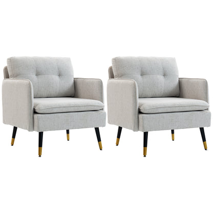 Accent Chairs Set of 2, Upholstered Armchairs with Tufted Back Cushion and Steel Legs for Living Room, Bedroom