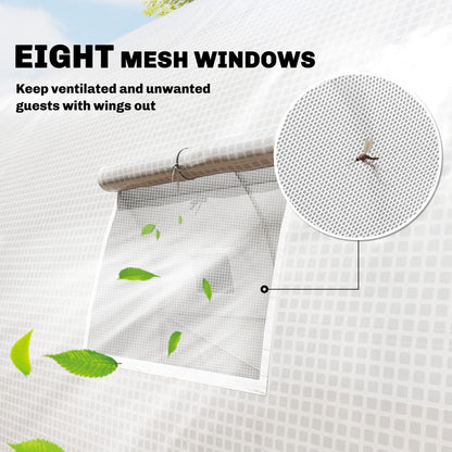Walk-in Tunnel Greenhouse with 2 Support Rods, Mesh Door, Plant Hot House with PE Cover, 20'x10'x7', White