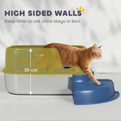 Stainless Steel Cat Litter Box, Cat Litter Box with High Side and Scoop, Anti-Leakage, Easy to Clean, Navy Blue