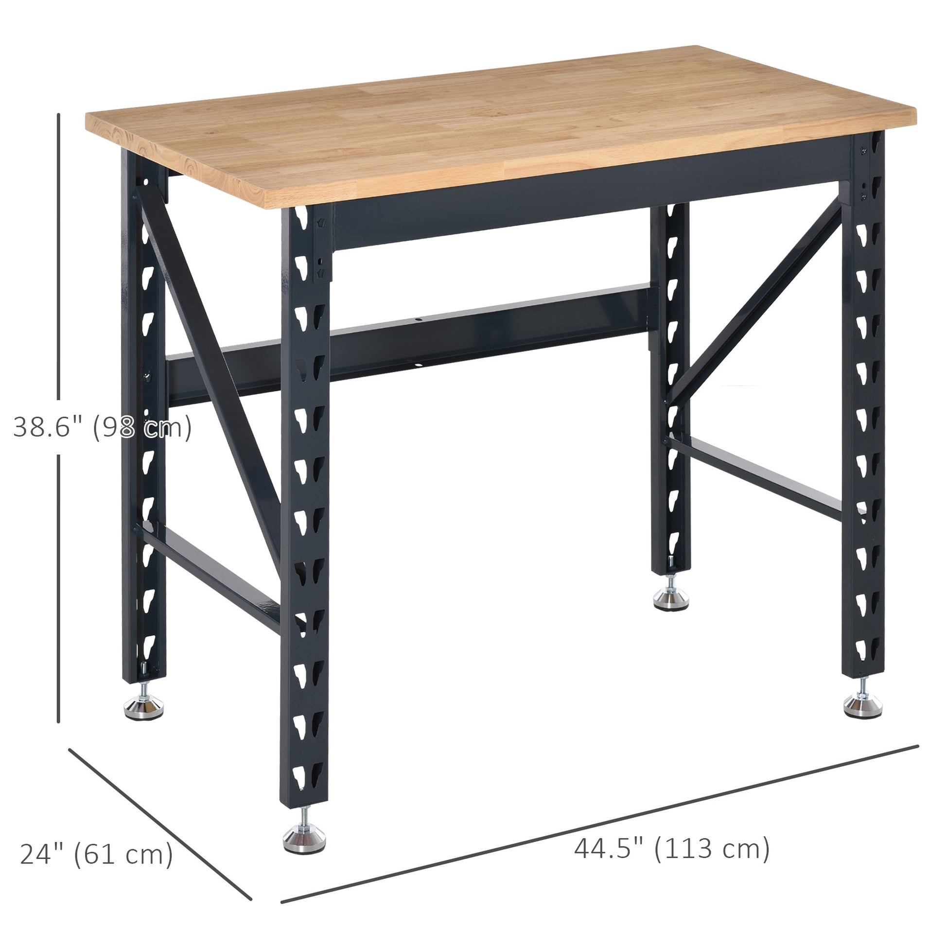 45" Workbench, Solid Wood Tabletop Workstation, Work Table with Four Adjustable Foot Pads, Weight Capacity 1100 Lbs