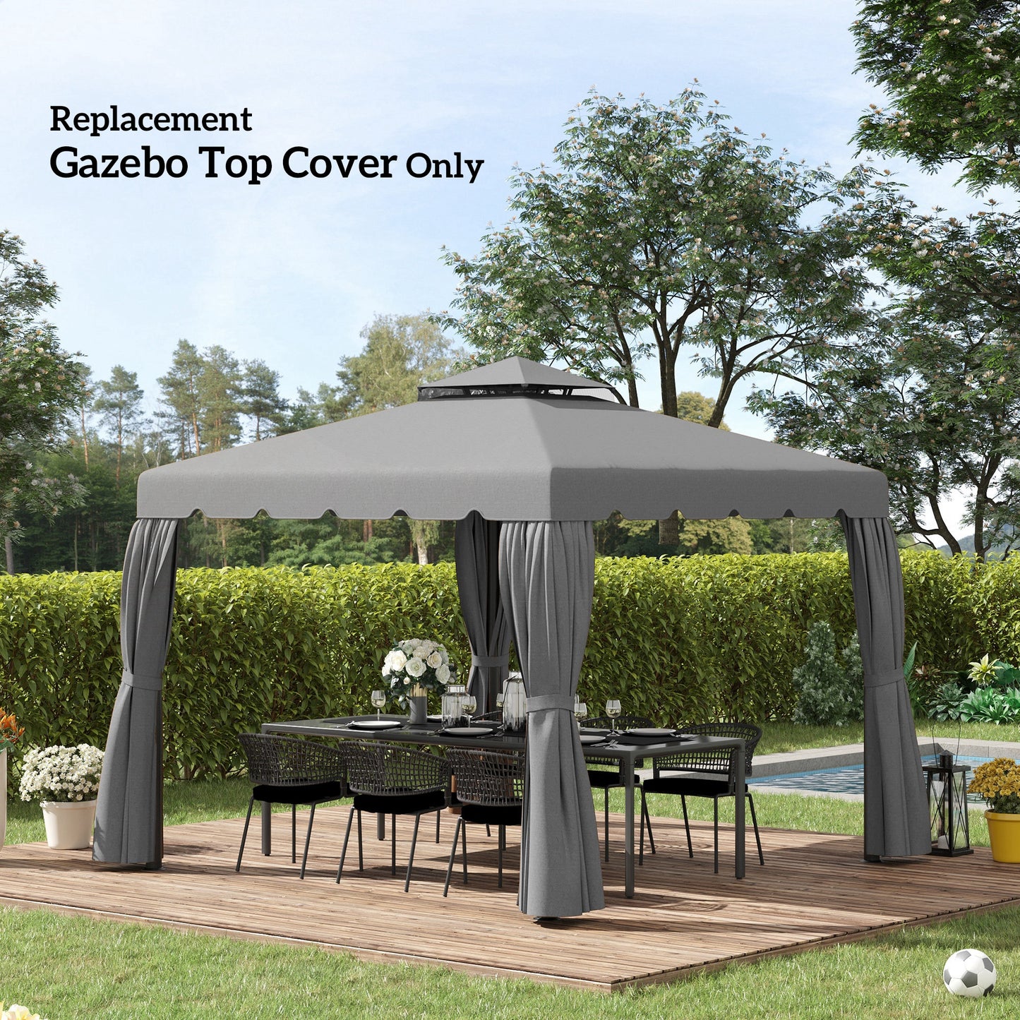 10' x 10' Gazebo Replacement Canopy, Gazebo Top Cover with Double Vented Roof for Garden Patio Outdoor TOP ONLY, Grey