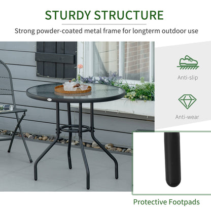 31.5" Round Outdoor Dining Table Coffee Side Bistro Table with Umbrella Hole, Glass Top, Steel Frame for Garden, Patio