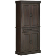 71" Freestanding Kitchen Pantry with 4 Doors and 2 Cabinets, Tall Storage Cabinet for Kitchen, Distressed Coffee