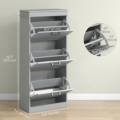 Slim Shoe Cabinet with 3 Flip Drawers and Adjustable Shelves, Narrow Shoe Cabinet for 15 Pairs of Shoes, Grey