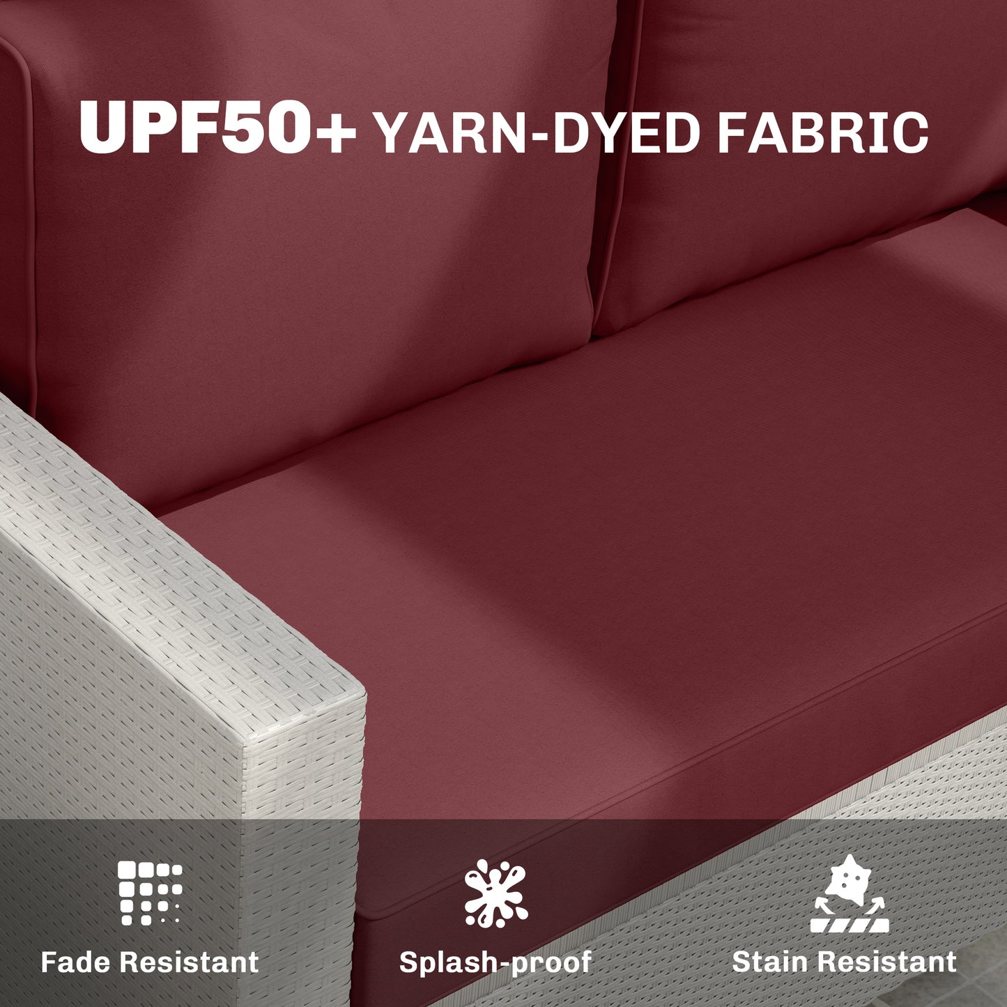 Outdoor Seat Cushions with Backrest, Loveseat Double Sofa Outdoor Furniture Cushions, Wine Red