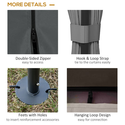 10' x 10' 2-Tier Outdoor Gazebo Canopy Tent with Zippered Mesh Sidewalls, Aluminum Frame for Patio, Backyard Light Grey
