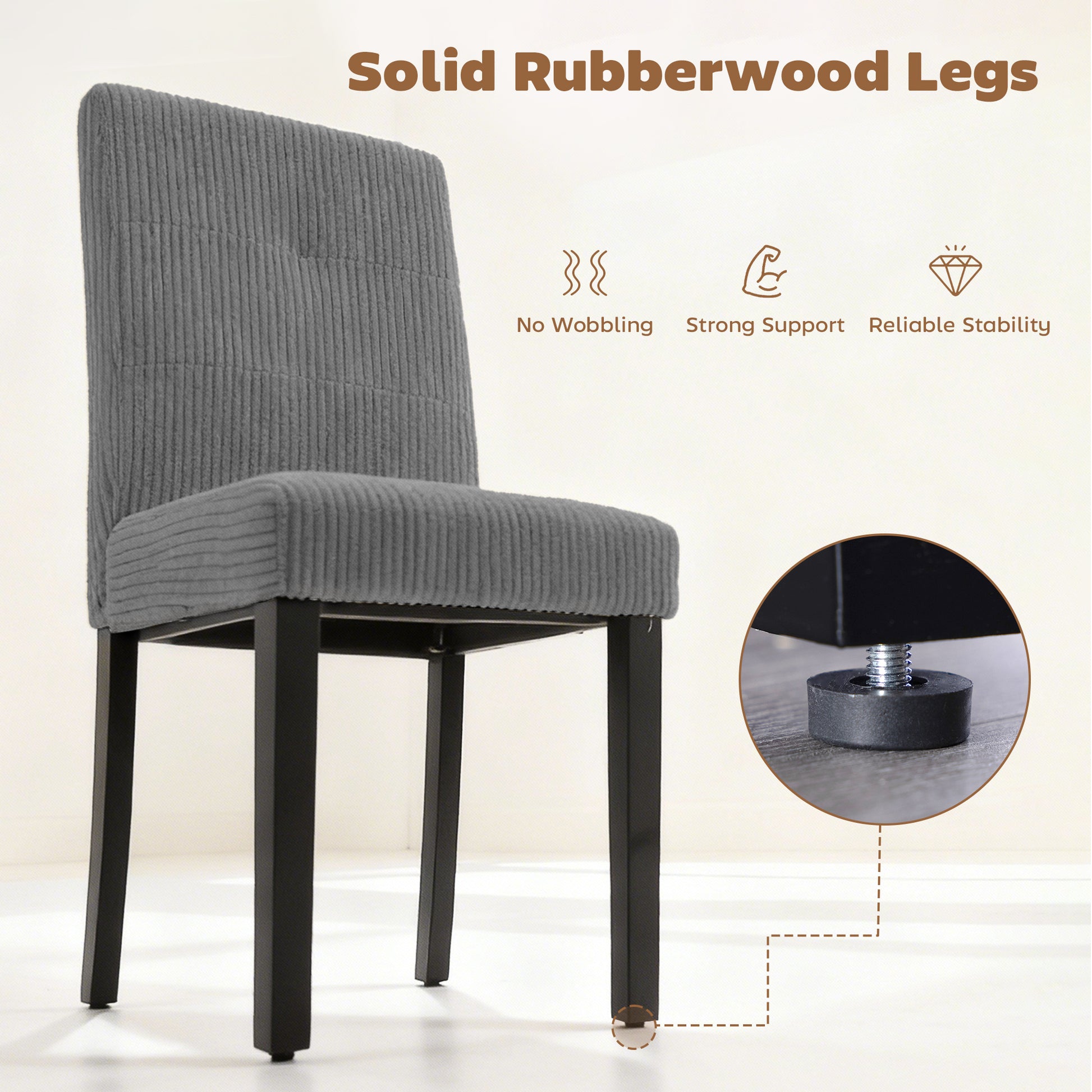 Modern Dining Chairs Set of 4, Kitchen Chairs with Rubberwood Legs and Padded Seat, Dark Grey