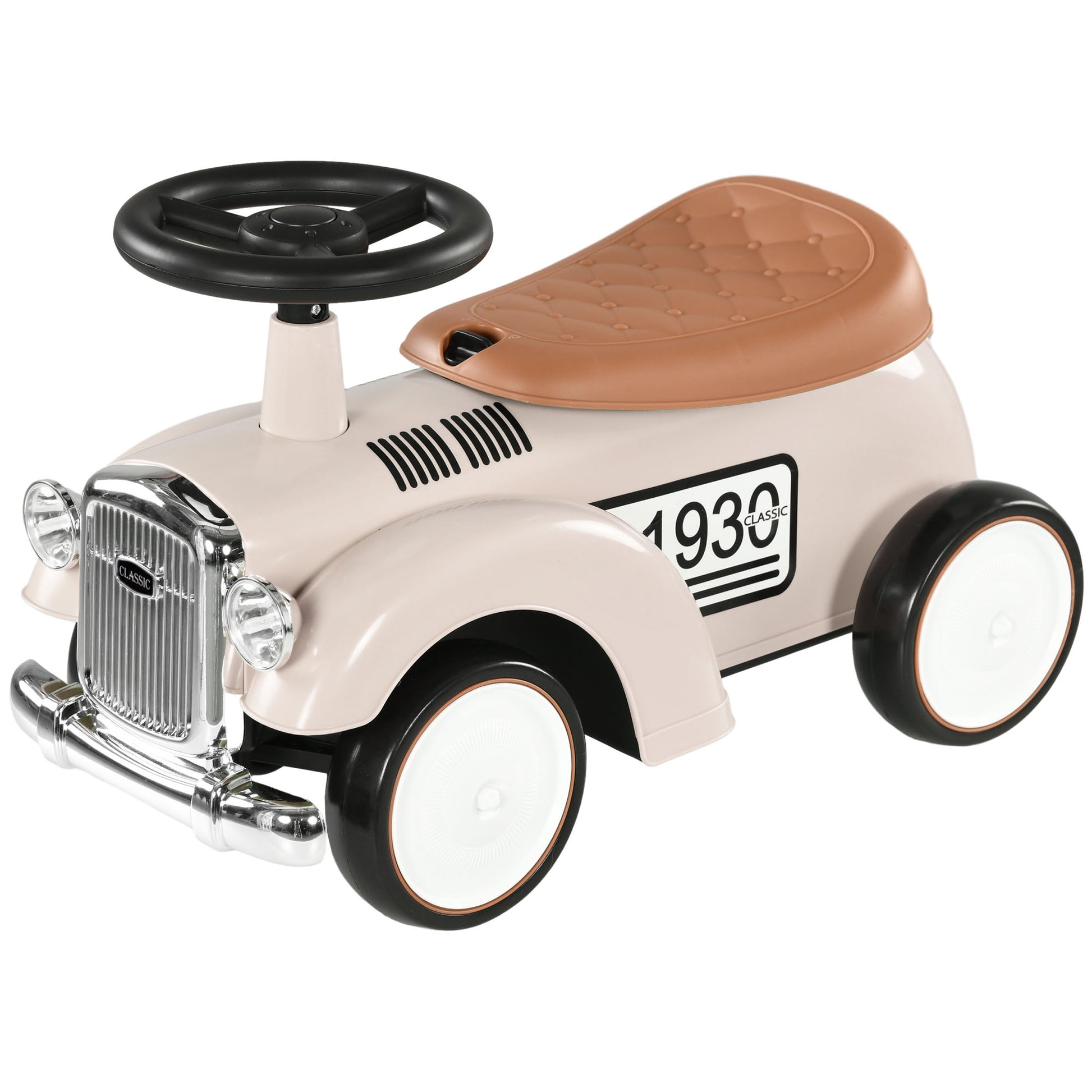 Aosom Ride on Sliding Classic Car for Toddlers, Foot To Floor Slider with Under Seat Storage, Aged 18-36 Months, Cream White