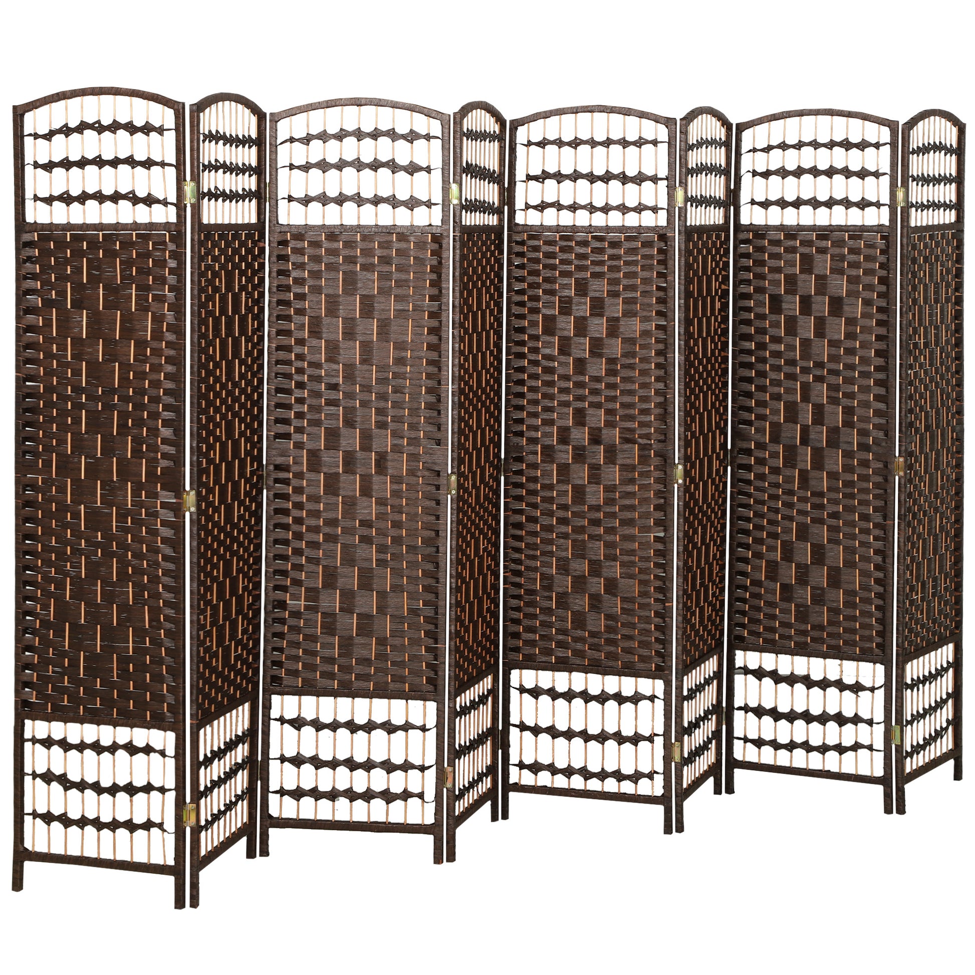 8 Panel Folding Room Divider, Portable Privacy Screen, Wave Fiber Room Partition for Home Office, Brown