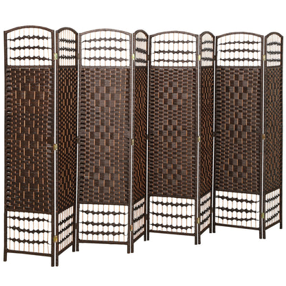 8 Panel Folding Room Divider, Portable Privacy Screen, Wave Fiber Room Partition for Home Office, Brown