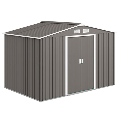 9x6 Galvanized Steel Ventilated Garden Storage Shed with Double Doors, Foundation Kit, Grey