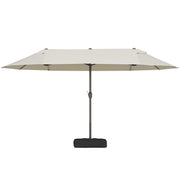 15' Outdoor Patio Umbrella with Twin Canopy Sunshade Steel Table Umbrella w/ Lift Crank, Cross base, Sandbag, Cream