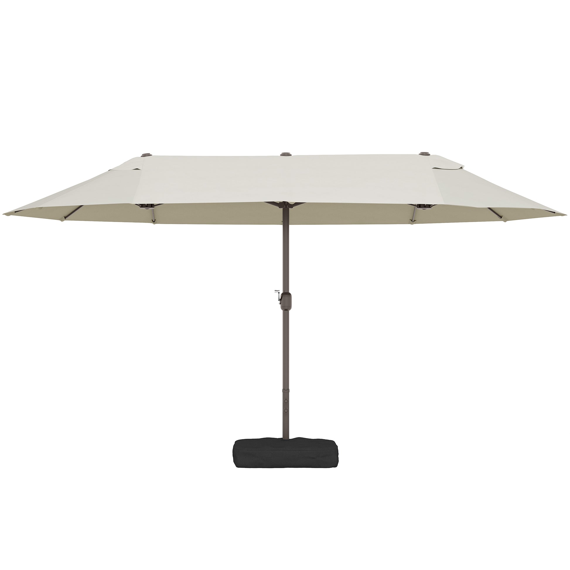 15' Outdoor Patio Umbrella with Twin Canopy Sunshade Steel Table Umbrella w/ Lift Crank, Cross base, Sandbag, Cream
