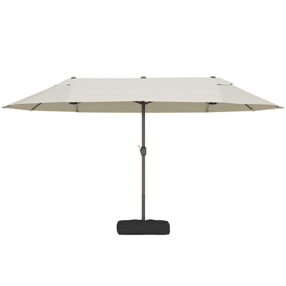 15' Outdoor Patio Umbrella with Twin Canopy Sunshade Steel Table Umbrella w/ Lift Crank, Cross base, Sandbag, Cream