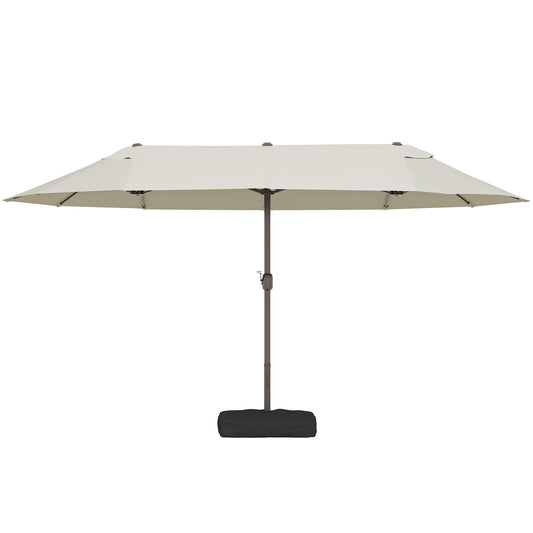 15' Outdoor Patio Umbrella with Twin Canopy Sunshade Steel Table Umbrella w/ Lift Crank, Cross base, Sandbag, Cream