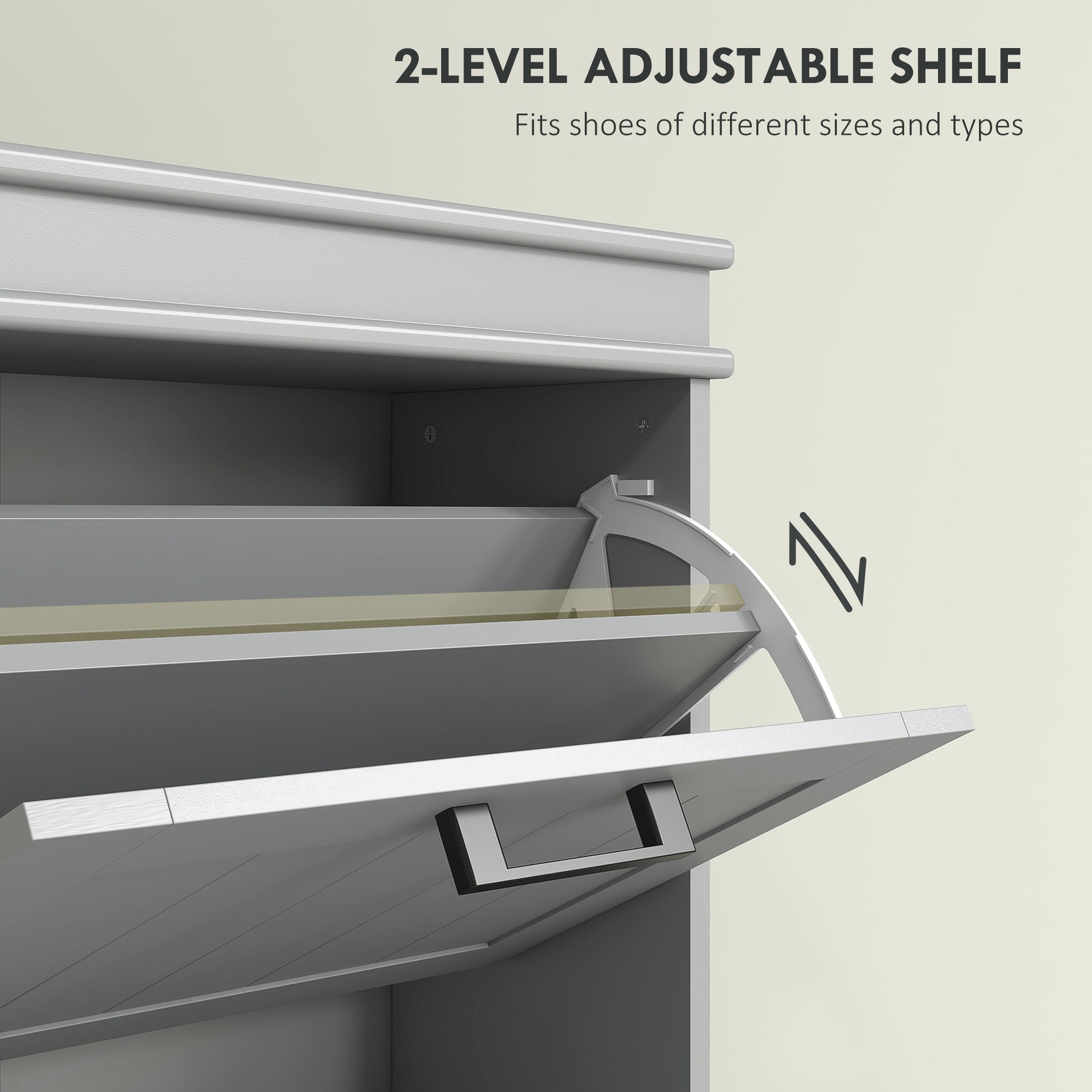Slim Shoe Cabinet with 3 Flip Drawers and Adjustable Shelves, Narrow Shoe Cabinet for 15 Pairs of Shoes, Grey