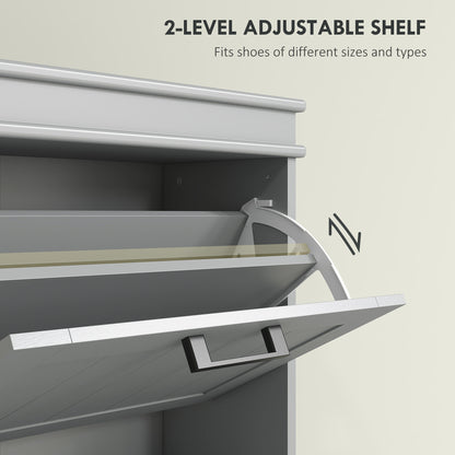 Slim Shoe Cabinet with 3 Flip Drawers and Adjustable Shelves, Narrow Shoe Cabinet for 15 Pairs of Shoes, Grey