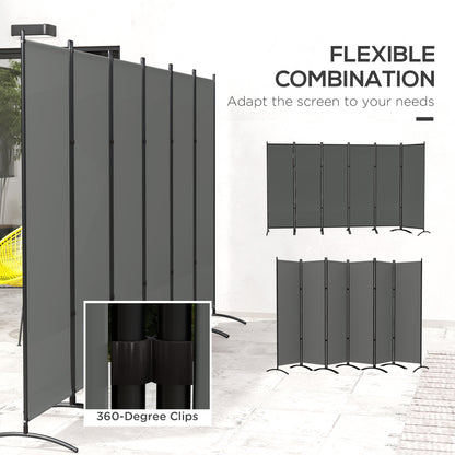 6 Panel Folding Room Divider, UV30+ Privacy Screen, Indoor Outdoor Privacy Panel with Stable Base, Dark Grey