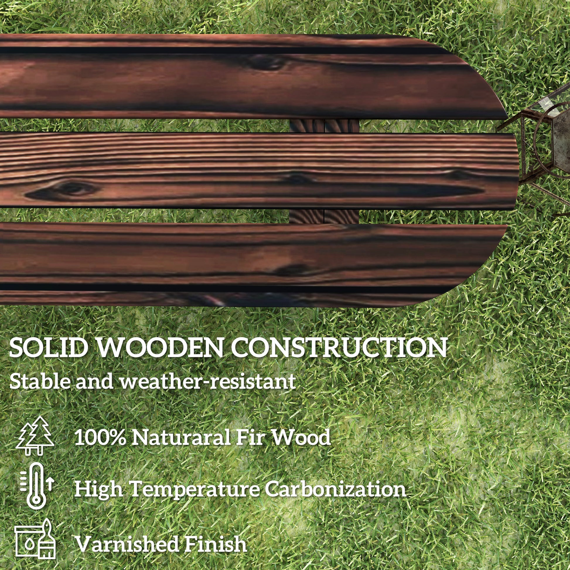 2-Person Outdoor Bench, Wood Garden Bench with Wagon Wheel Legs, Slatted Seat for Patio, Park, Backyard, Carbonized