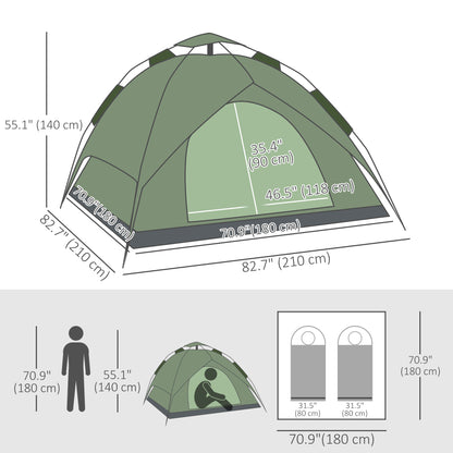 Camping Tent, 3 Person Family Tent, 1000mm Waterproof, with Sewn-in Groundsheet and Carry Bag, for Fishing, Dark Green