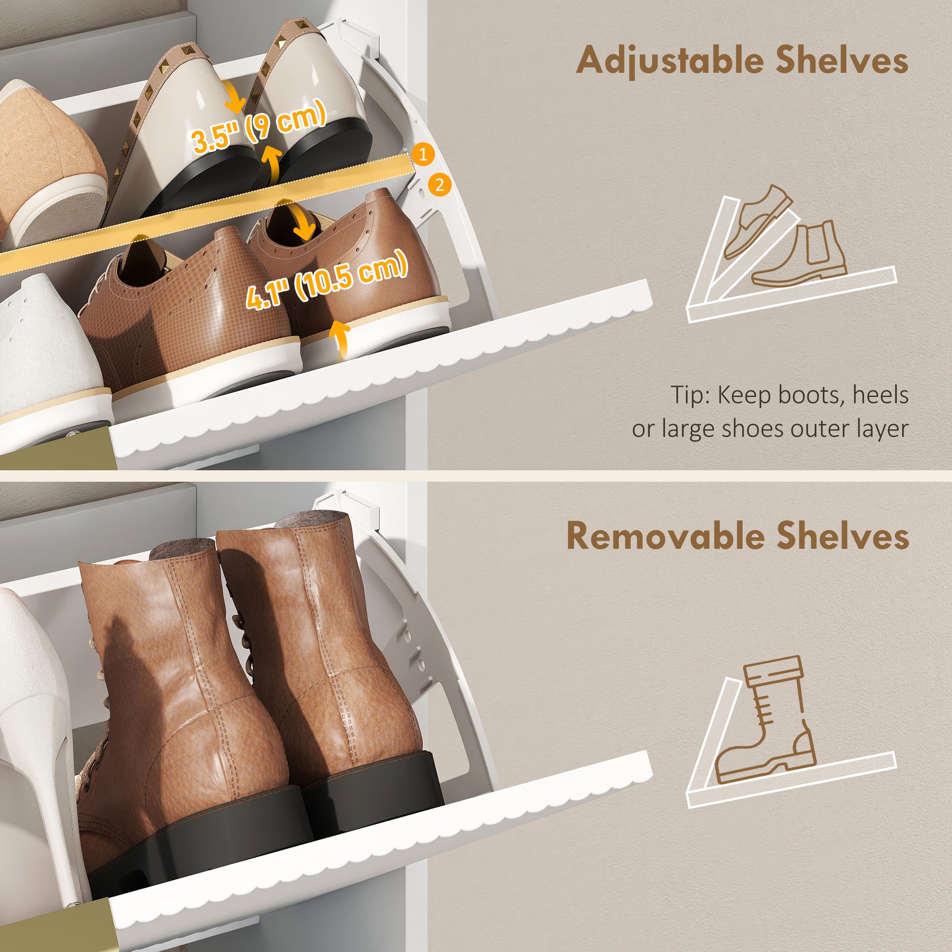 Shoe Cabinet with 2 Flip Drawers Narrow Shoe Storage Cabinet with Top Shelf for Entryway Hallway White