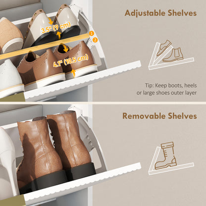Shoe Cabinet with 2 Flip Drawers Narrow Shoe Storage Cabinet with Top Shelf for Entryway Hallway White