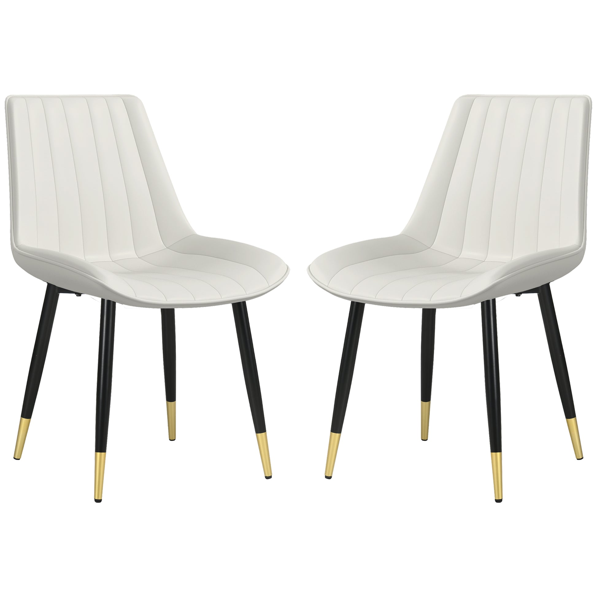 Dining Chairs Set of 2, Modern Kitchen Chair with PU Leather Upholstery and Steel Legs for Living Room, Bedroom, Cream