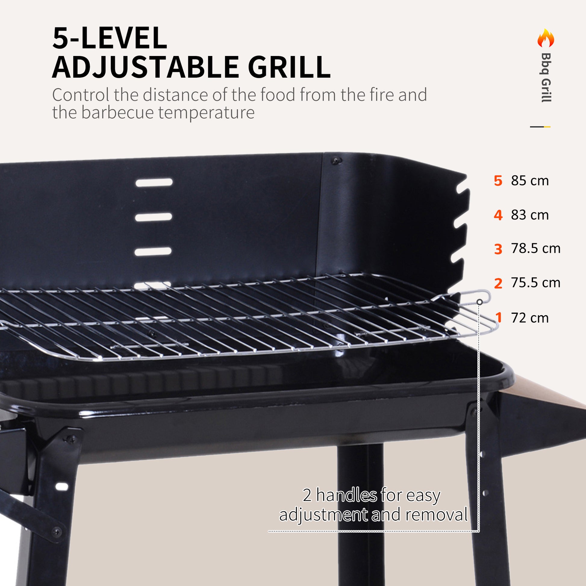 Trolley Charcoal BBQ Barbecue Grill Outdoor Patio Garden Heating Smoker with Side Trays Storage Shelf and Wheels