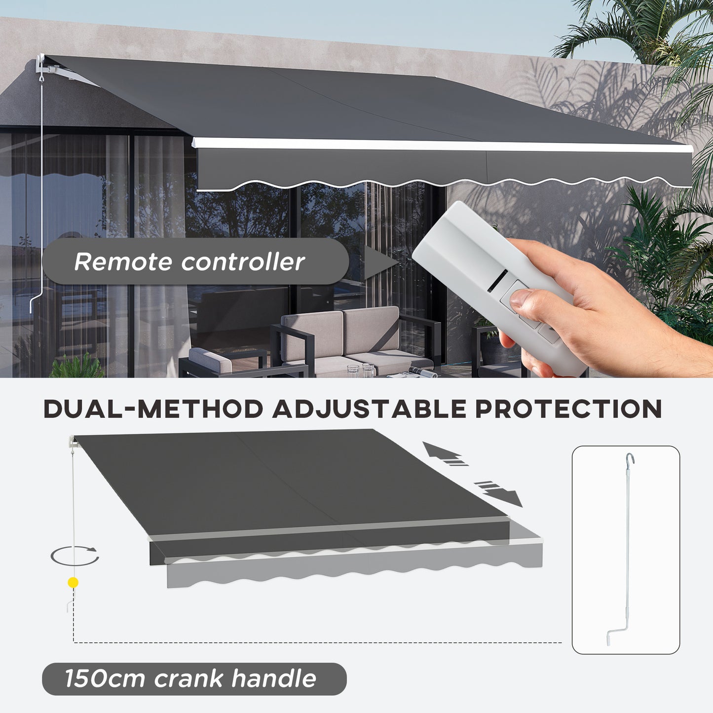 12'x10' Electric Retractable Awning, UV Protection Sun Shade Shelter w/ Remote Controller for Deck Balcony Yard, Grey