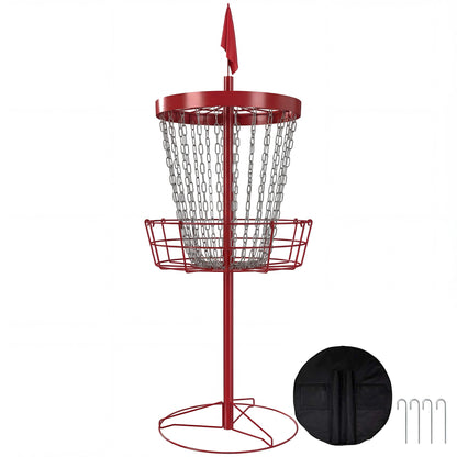 Soozier 24-Chain Portable Practice Basket for Disc Golf Target Stand, Lightweight Basket w/ Carry Bag, Red and Silver