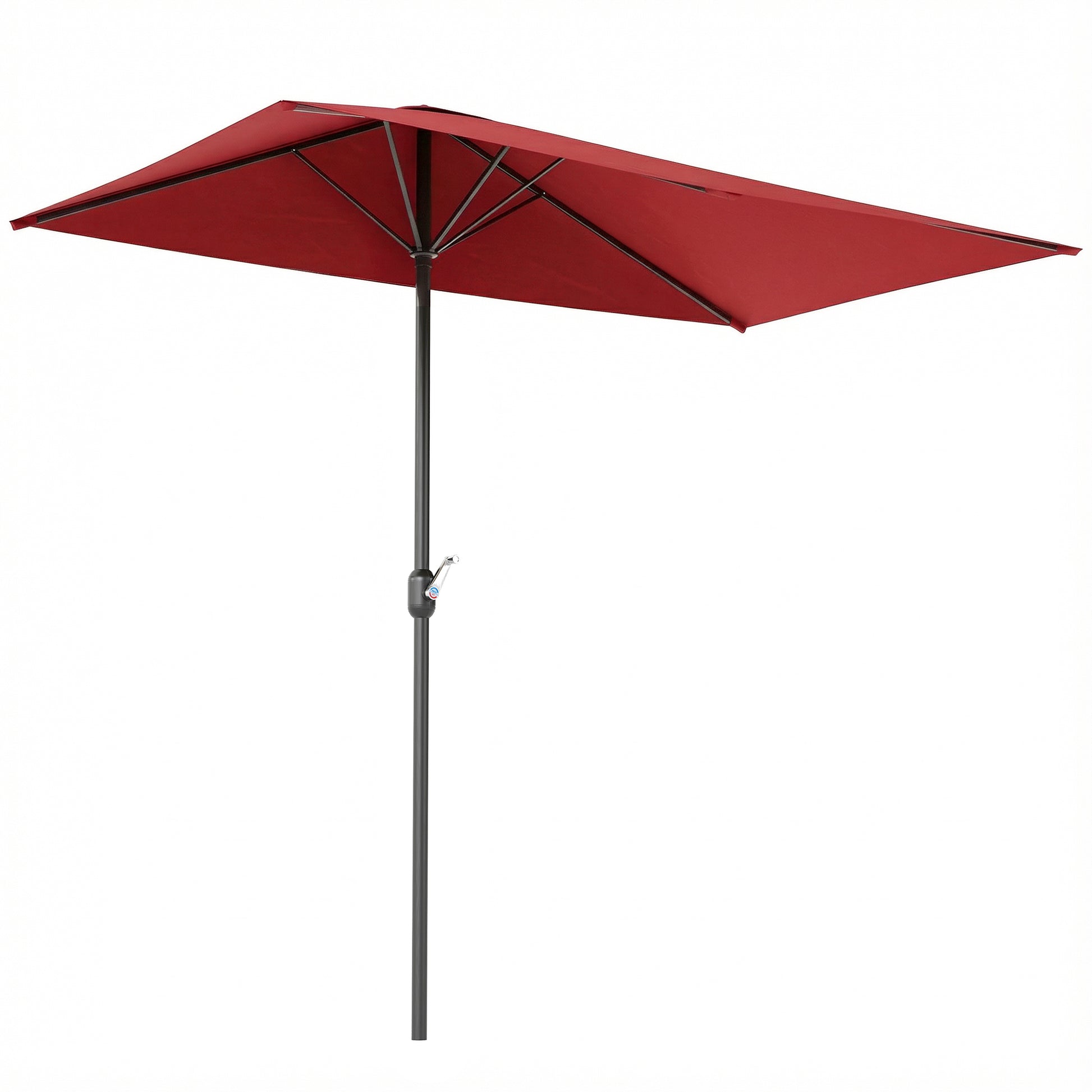 8ft Half Round Umbrella Outdoor Balcony Parasol Patio Garden Outdoor Window Sun Shade w/ 5 Ribs